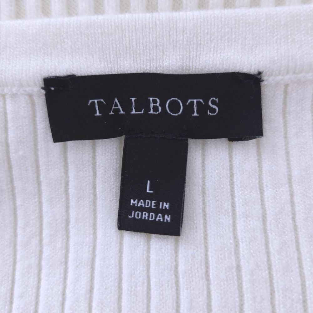 Talbots Ivory Cream Ribbed Long Sleeve Button Cuff Sweater Sz L Minimalist - Picture 4 of 5